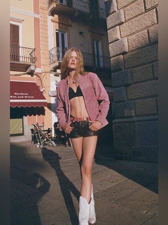 Understated Leather Jackets & Blazers - Understated Leather Free People Looker Light Pink Cow Suede Zip Moto Jacket Sz L
